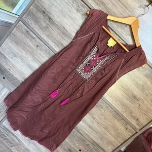Maeve Brown Dress Pink Embroidered Accents women’s 2 excellent preworn condition